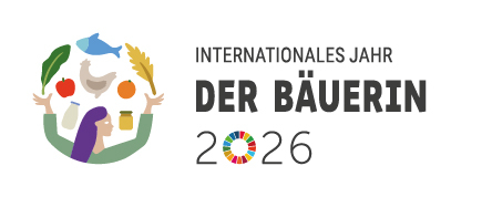Zu sehen ist das Logo mit dem Schriftzug "Internationales Jahr der Bäuerin"