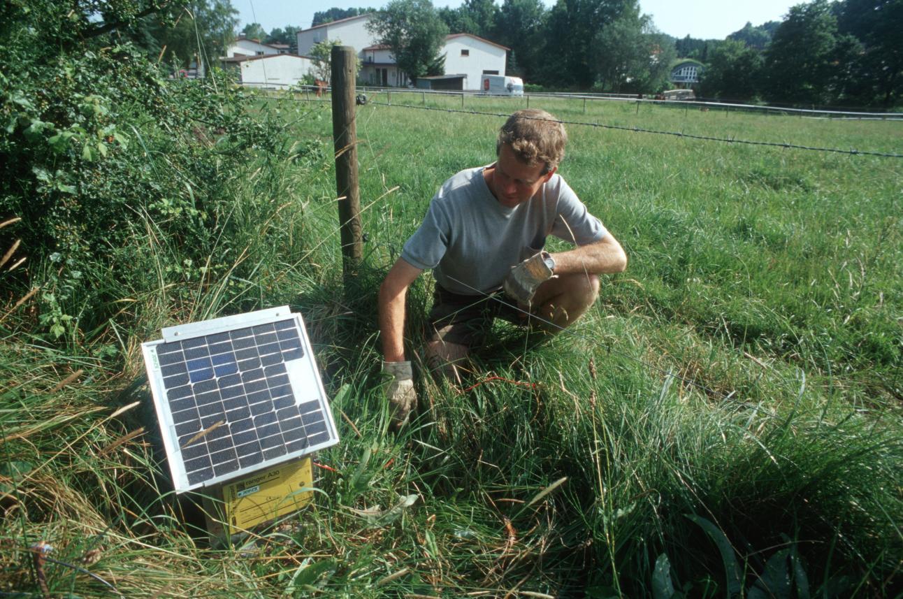 Mann mißt im Feld Energie