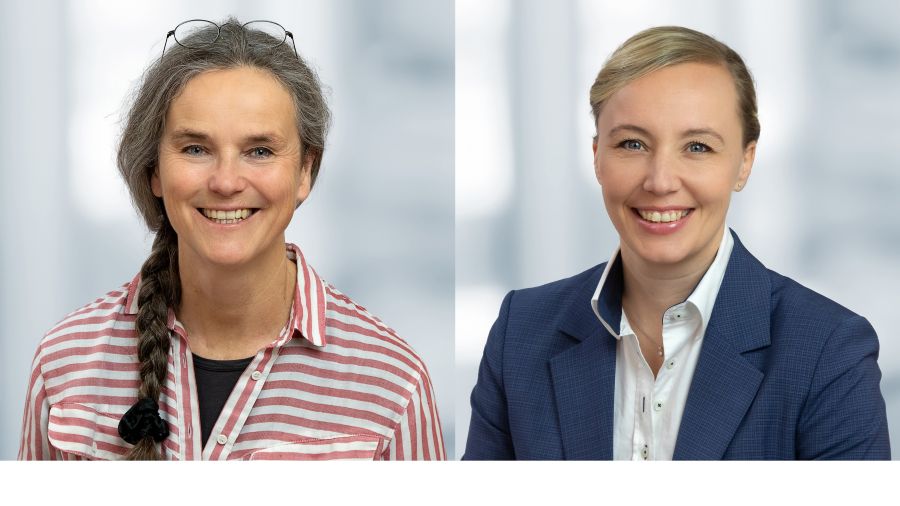 links ein Porträtfoto von Konstanze Krüger-Farrouj, rechts ein Porträtfoto von Maren Bernau