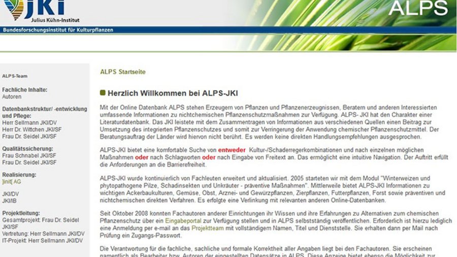 Screenshot der ALPS-Webseite
