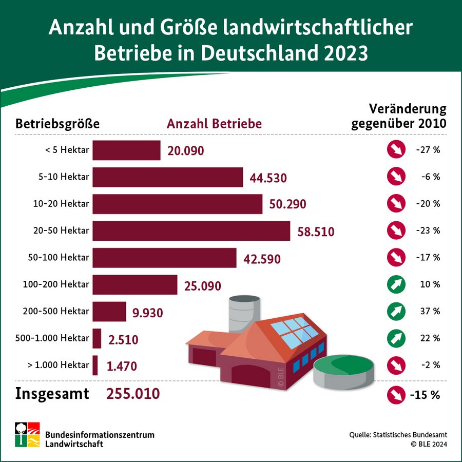 Infografik zur Anzahl landwirtschaftlichen Betrieben unterteilt nach Größenklassen