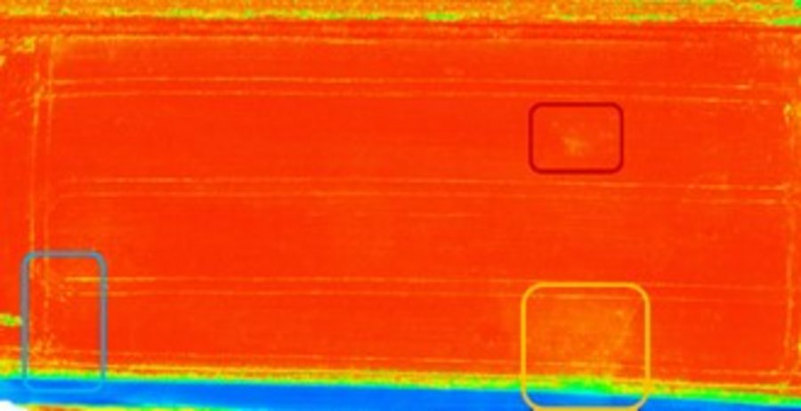 NDVI-Bild des Weizenfeldes mit niedrigem Kontrast.