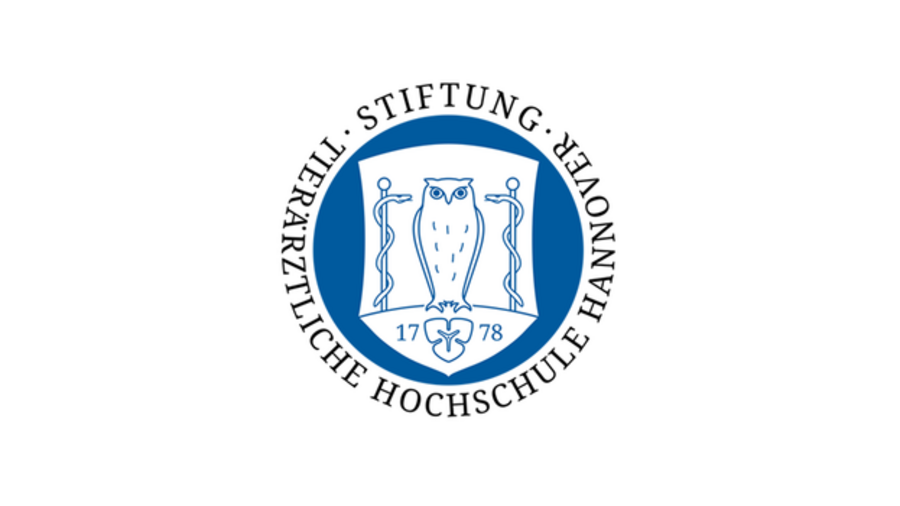 Logo der Stiftung Tierärztliche Hochschule Hannover, blaue Eule, rechts und links Zepter mit Schlange, darunter Jahreszahl 1778