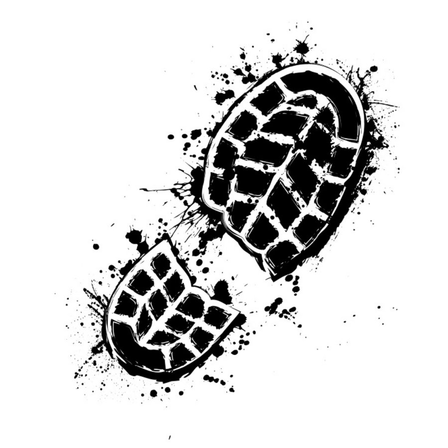 Schwarz-weiß Grafik vom Abdruck einer Schuhsohle.