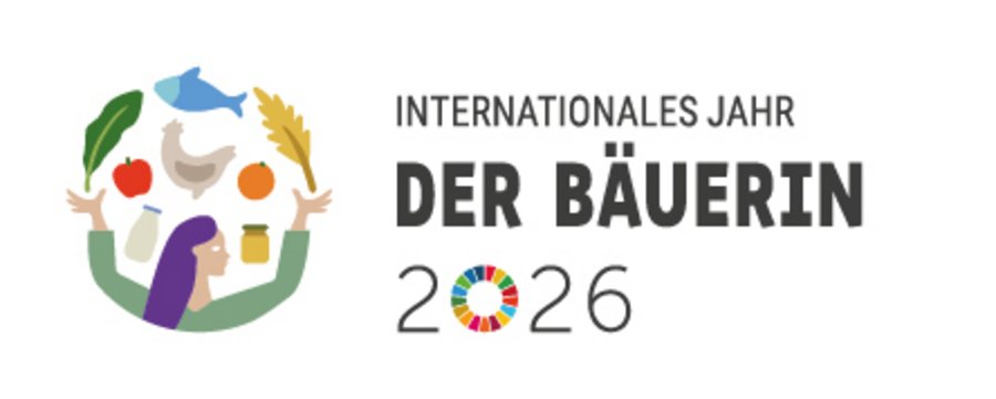Zu sehen ist das Logo mit dem Schriftzug "Internationales Jahr der Bäuerin"
